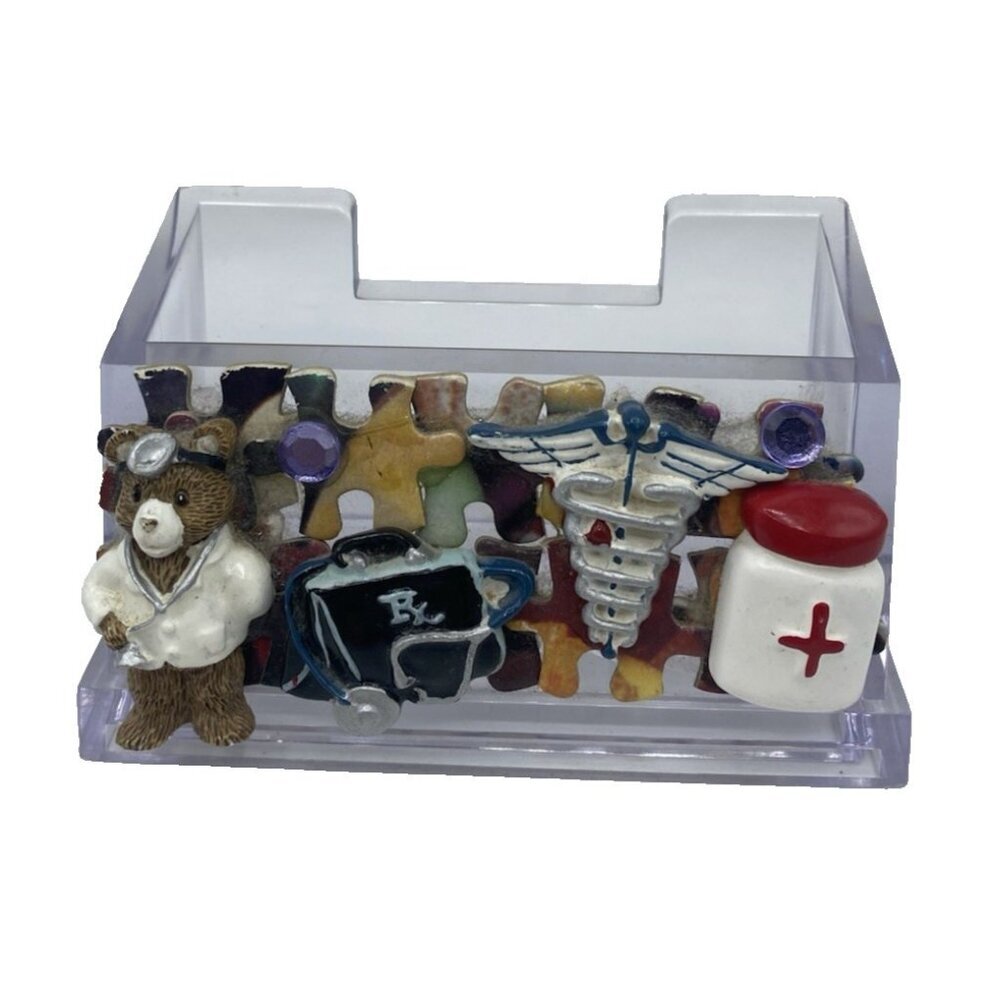 Vintage Acrylic Desk Business Card Holder Doctor Nurse Medical Office Vet 90s